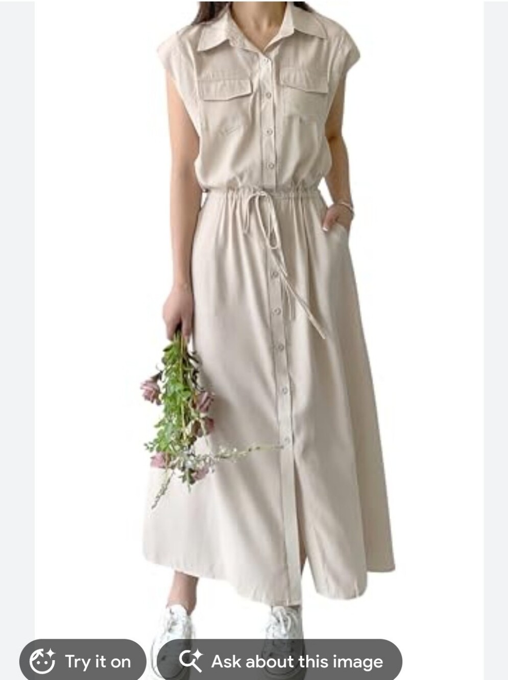 Khaki Old Navy Drawstring Waist Shirtdress 2X Button-Front Safari Preppy Minimal - Picture 4 of 15